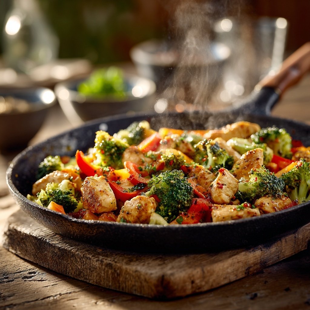Kalorienarme Hähnchenpfanne Mit Brokkoli Und Paprika