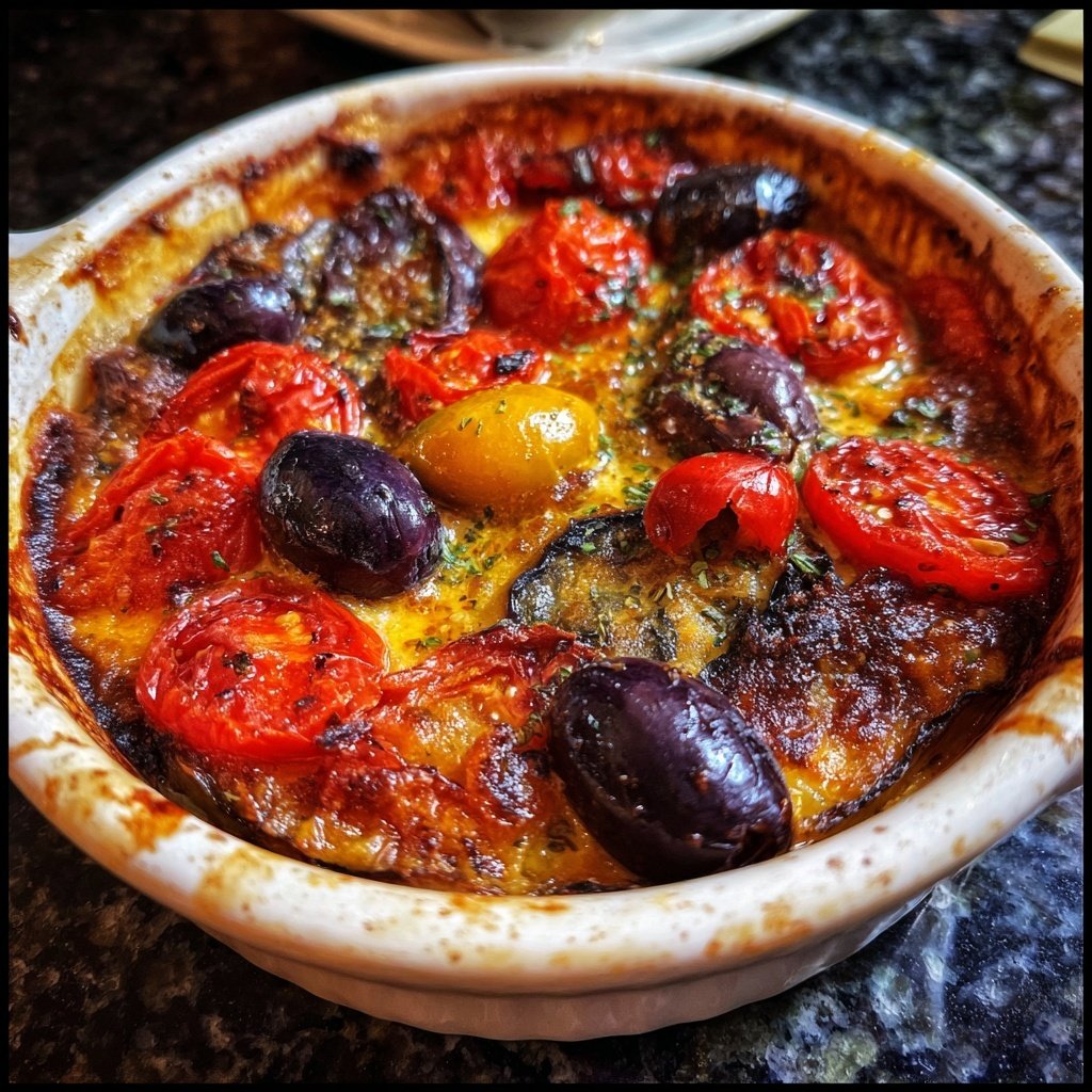 Auberginenpfanne mit Tomaten und Oliven