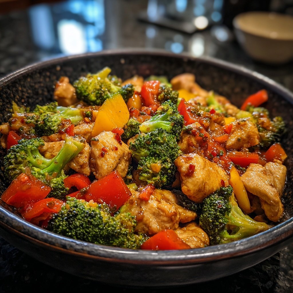 Kalorienarme Hähnchenpfanne Mit Brokkoli Und Paprika
